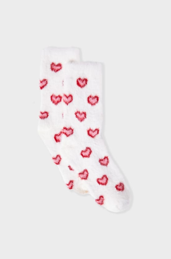 Chunky Knit Socks with Heart Motifs;${refinementColor}