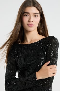 Long-sleeved sequin dress;${refinementColor}