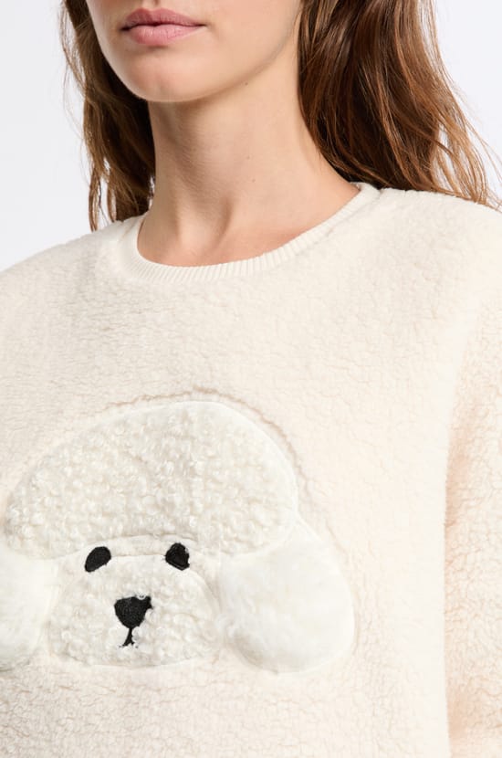 Sweatshirt avec motif chien effet polaire;${refinementColor}