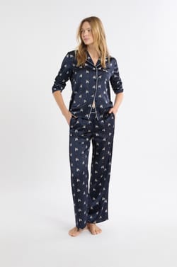 Satin Pyjama Trousers with Dog Print;${refinementColor}