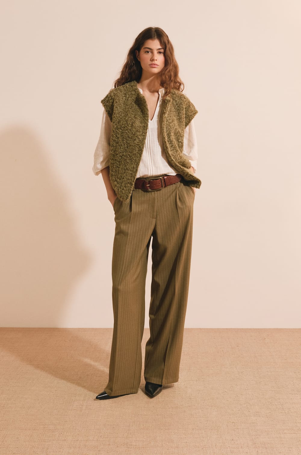 Pantalon droit &agrave; rayures;${refinementColor}