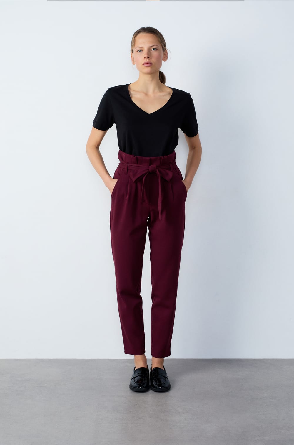 Carrot-Cut Trousers with Tie Belt;${refinementColor}