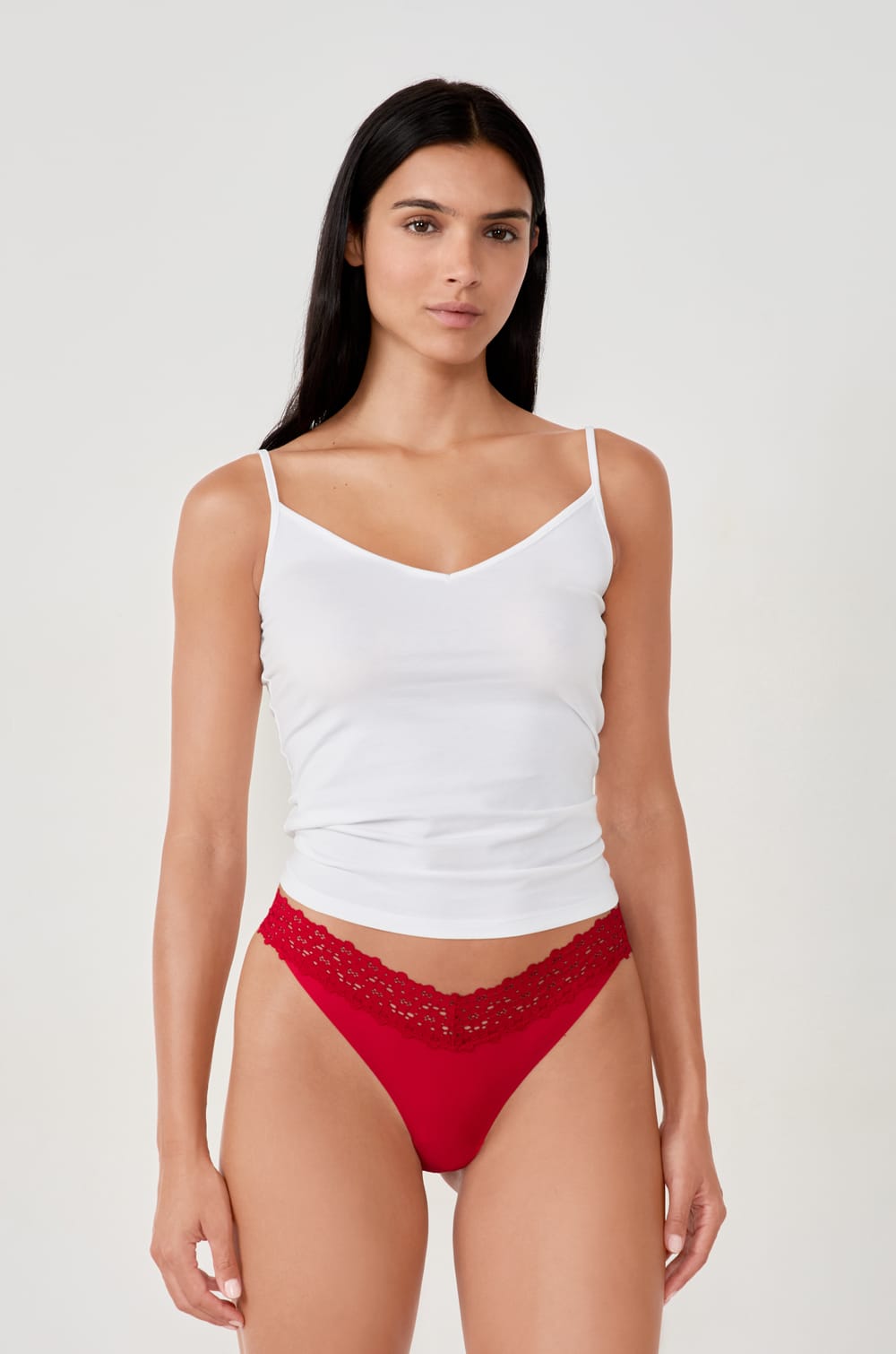 Microfiber And Lace Thong;${refinementColor}