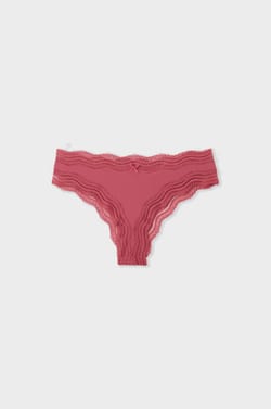 Tanga &agrave; bords dentelle en microfibre;${refinementColor}