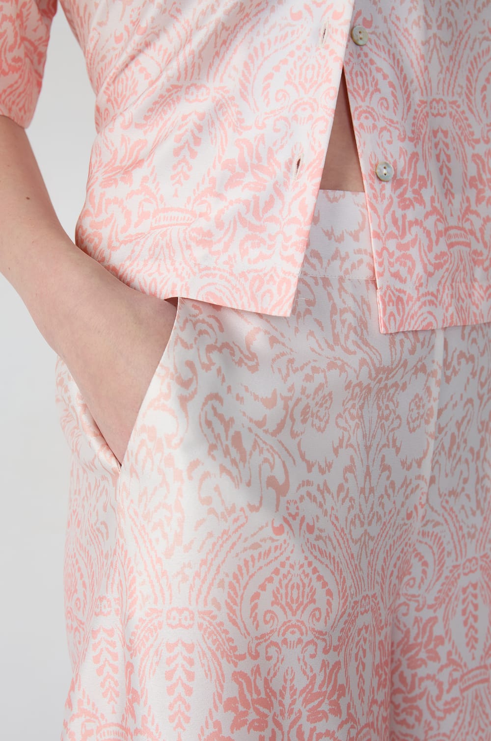 Wide-Leg Patterned Satin Pajama Pants;${refinementColor}