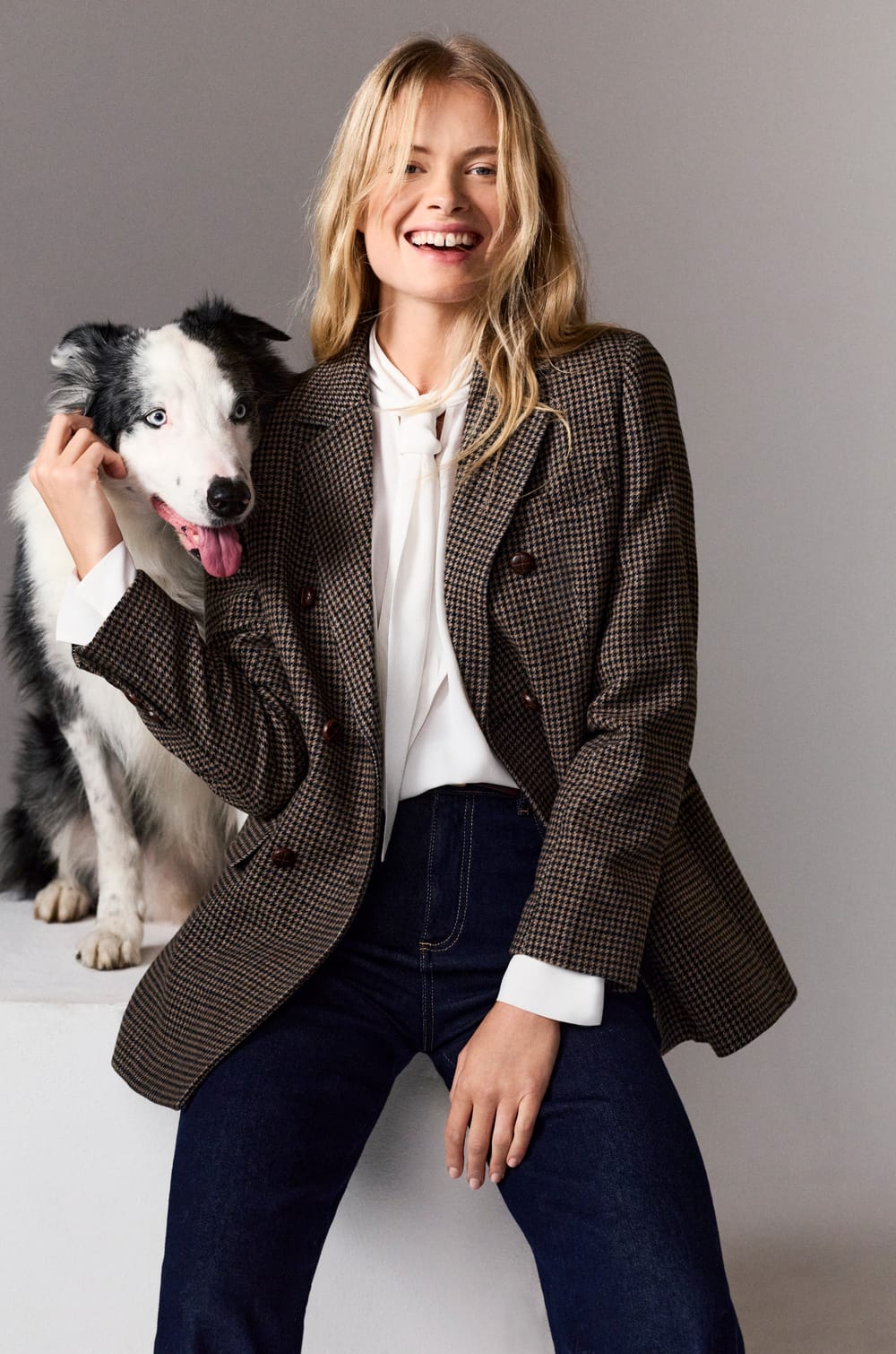 Checkered Blazer Jacket;${refinementColor}