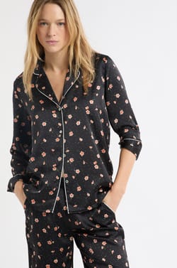 Floral Print Satin Pyjama Shirt;${refinementColor}