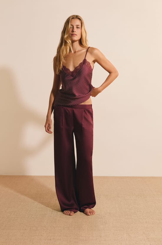 Pantalon de pyjama satin&eacute;;${refinementColor}