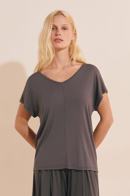 Top de manga corta liso de modal;${refinementColor}