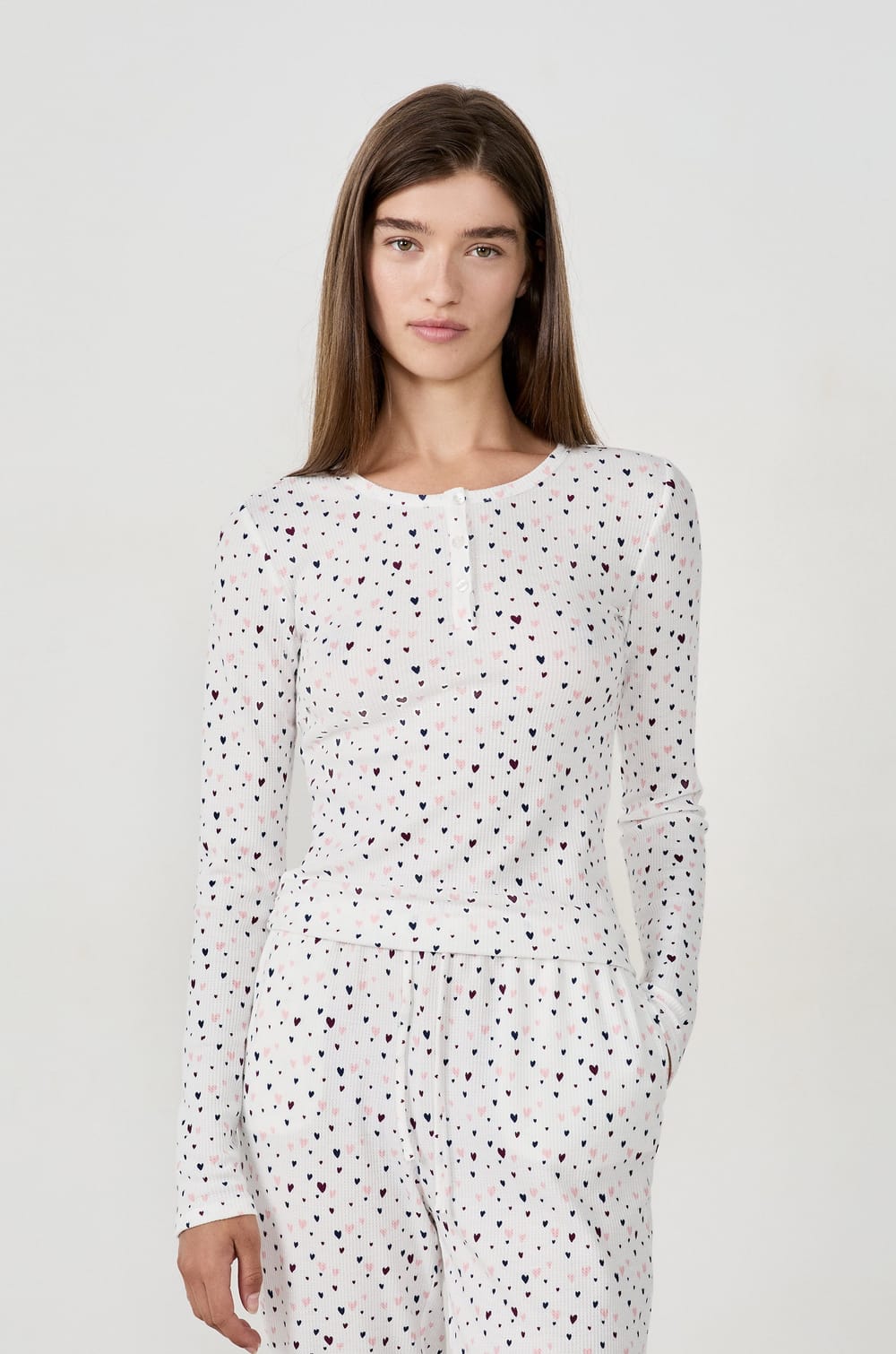 T-shirt de pyjama imprimé cœurs;${refinementColor}