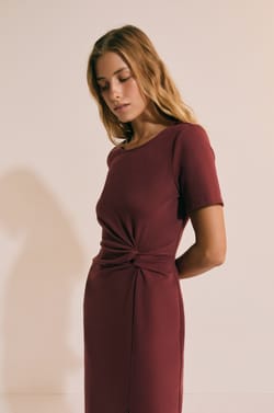 Robe longue manches courtes en coton avec fente;${refinementColor}