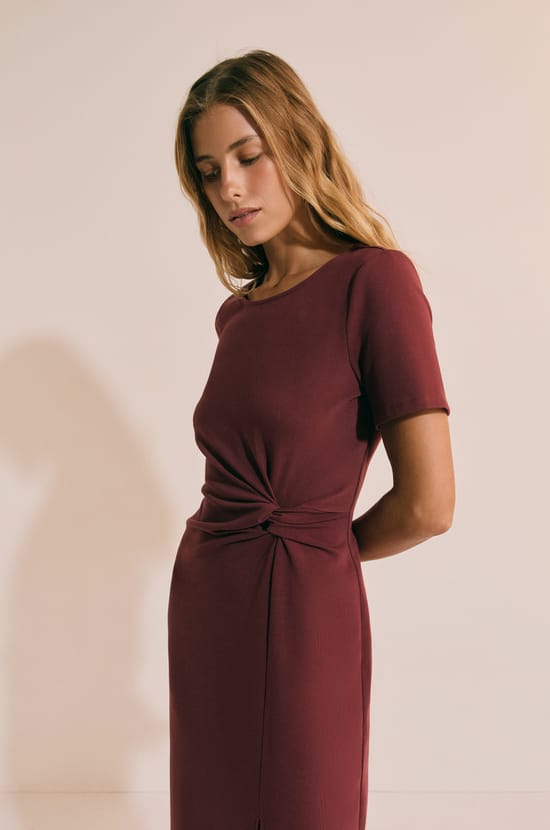 Robe longue manches courtes en coton avec fente;${refinementColor}