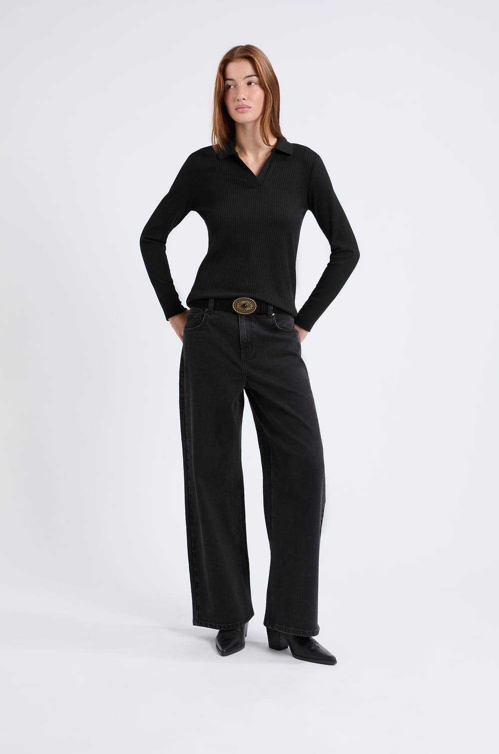 T-shirt manches longues col V;${refinementColor}