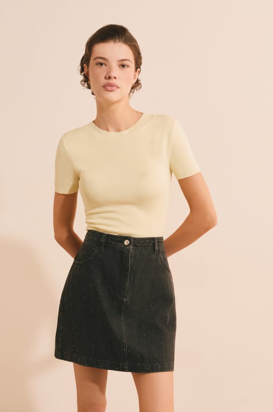 Pull manches courtes avec coton;${refinementColor}