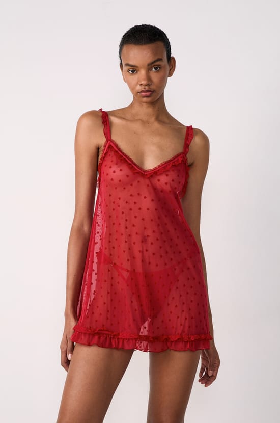 Short Transparent Voile Nightdress with Hearts;${refinementColor}