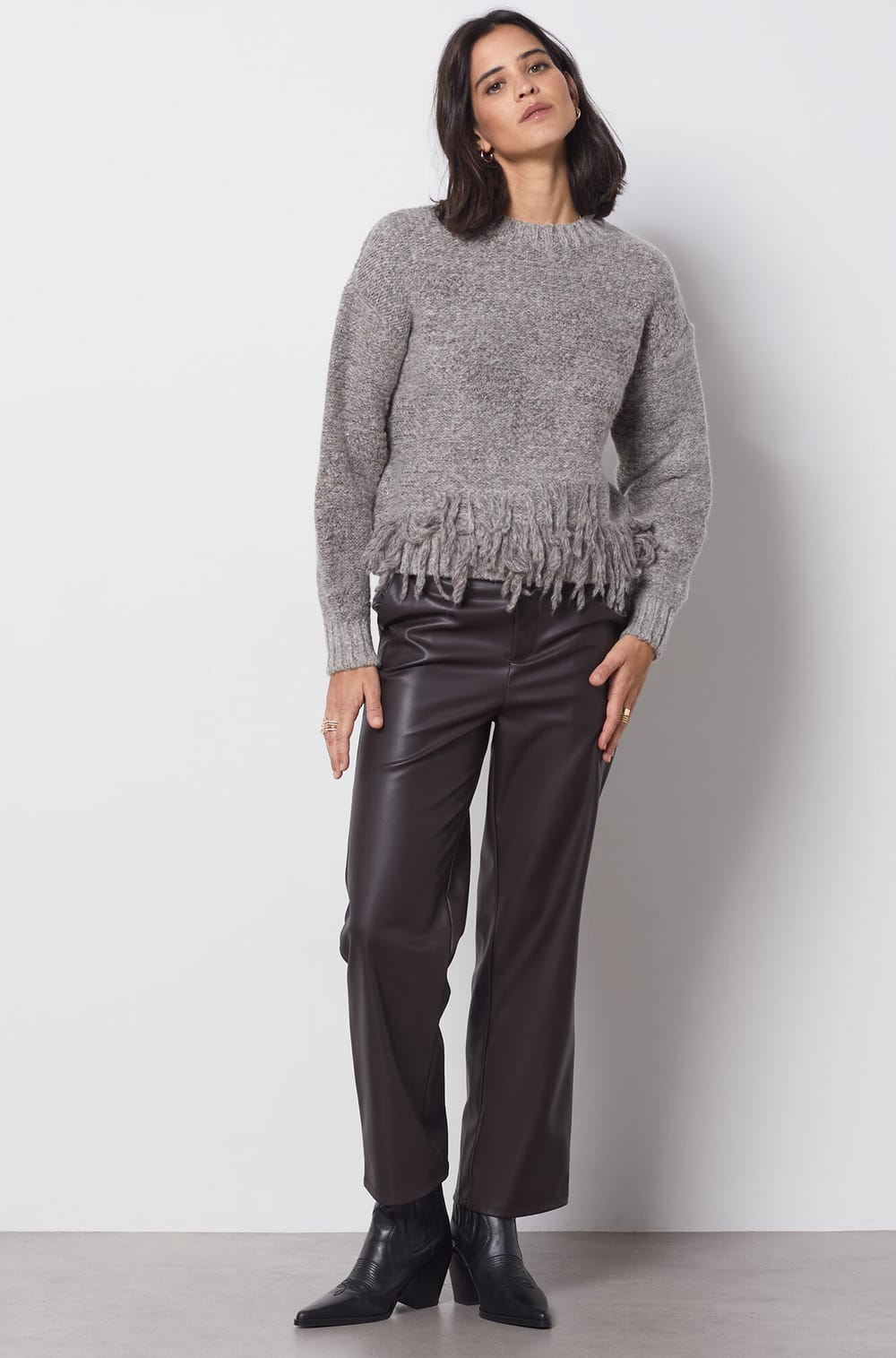 Pull en maille à franges Marron