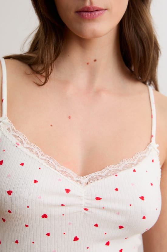 Nuisette en pointelle avec motifs c&oelig;urs en coton;${refinementColor}