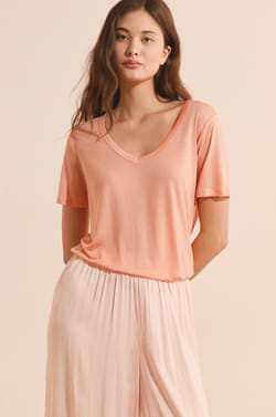 T-shirt col V manches courtes;${refinementColor}