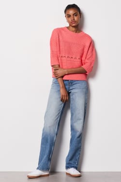 Short-sleeved openwork sweater;${refinementColor}