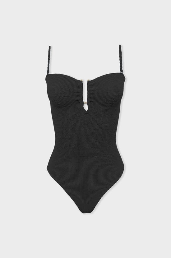 One-Piece Stretch Swimsuit with Metal Jewel;${refinementColor}