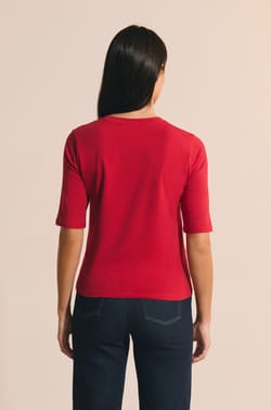 Camiseta de algod&oacute;n bordada con mangas hasta los codos;${refinementColor}