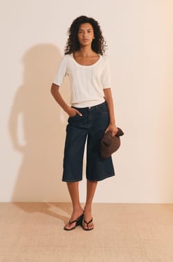 T-shirt manches courtes effet pointelle;${refinementColor}