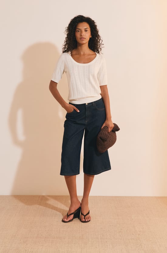 T-shirt manches courtes effet pointelle;${refinementColor}