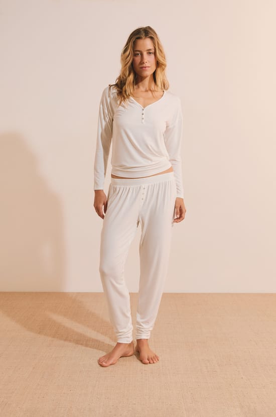 Pantal&oacute;n de pijama liso de modal;${refinementColor}