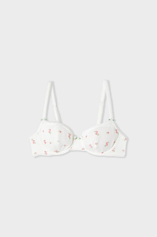 Balconette Bra in Cotton Pointelle with Motifs;${refinementColor}