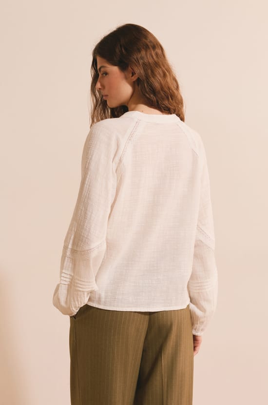 Blouse col V en coton;${refinementColor}