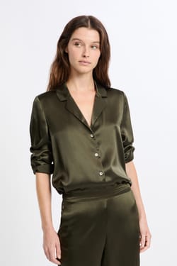 Chemise de pyjama manches longues en soie;${refinementColor}