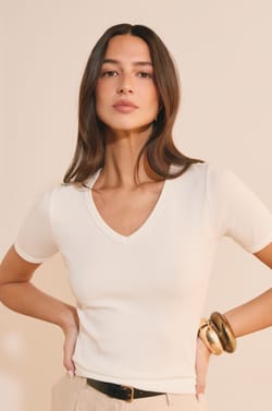 V-neck T-shirt with modal cotton;${refinementColor}