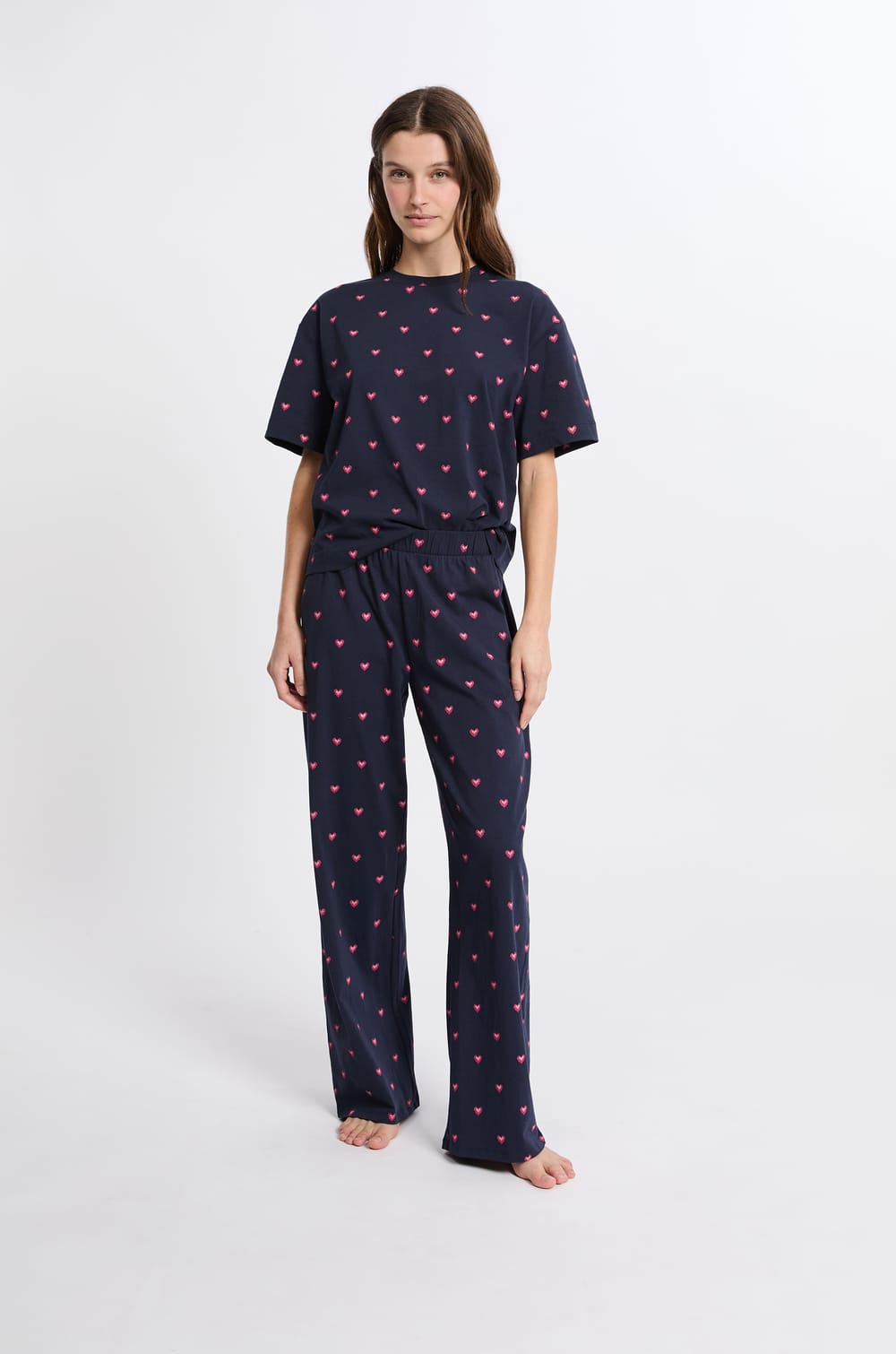 Ensemble de pyjama à motifs coeurs en coton;${refinementColor}
