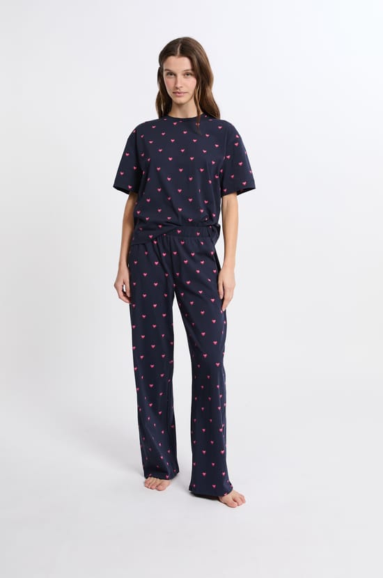 Ensemble de pyjama à motifs coeurs en coton;${refinementColor}