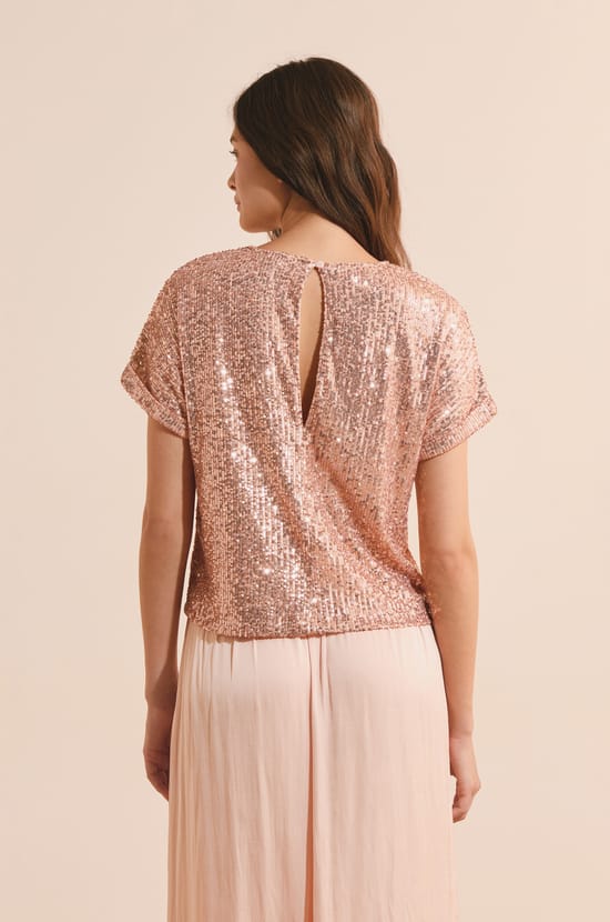 T-shirt manches courtes &agrave; sequins;${refinementColor}