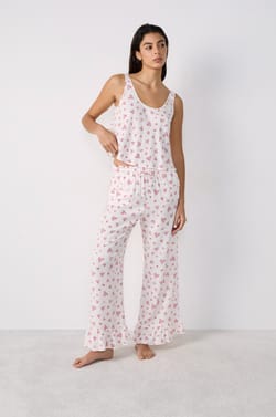 Flared Cropped Trousers Heart Print;${refinementColor}