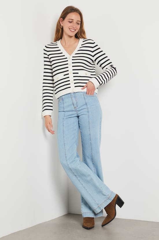 Striped Cropped Cardigan;${refinementColor}