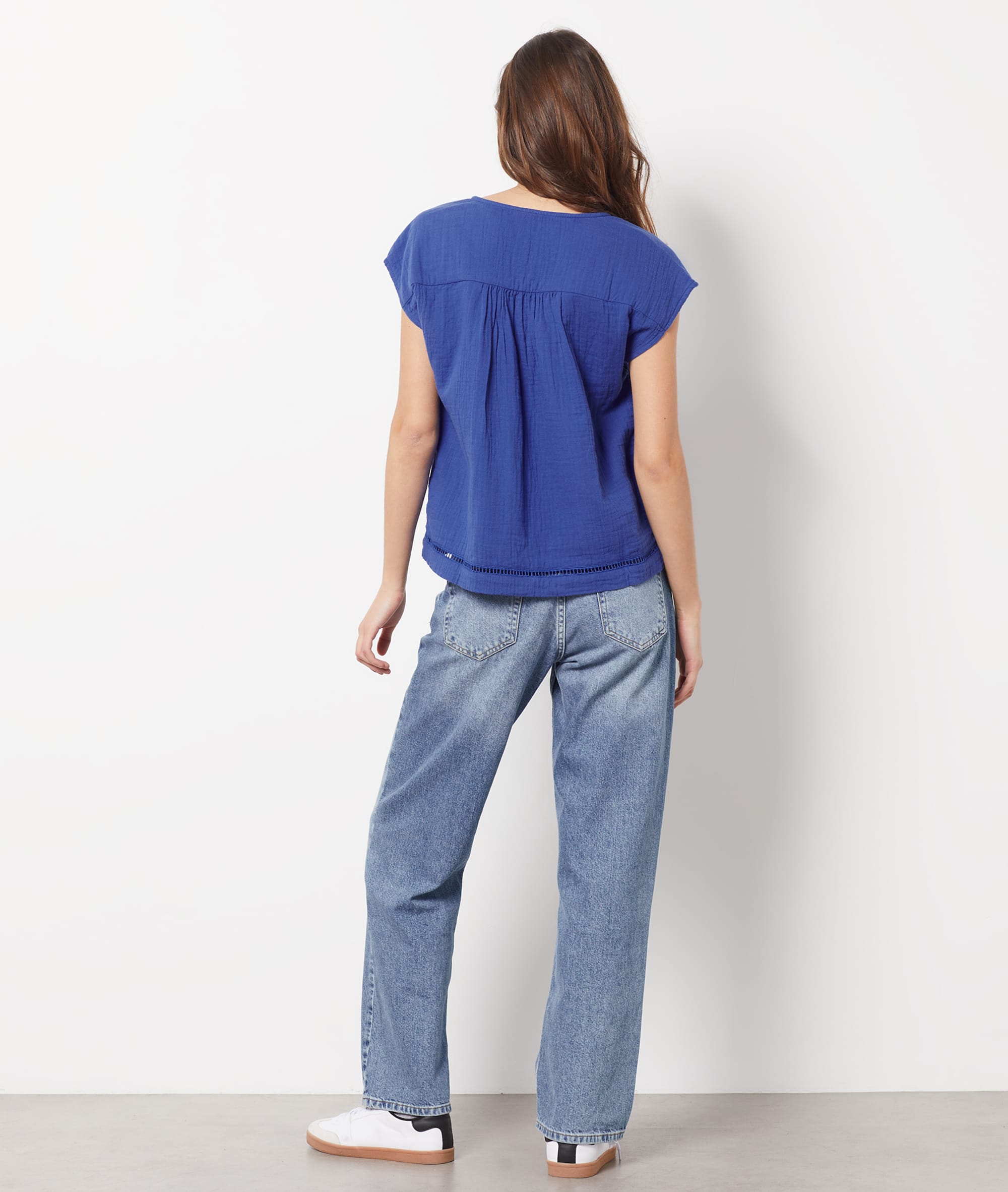 Chemisier Etam Manches Courtes Bleu Vif - Taille 40 - Neuf Sans Étiquettes - Pour Femme