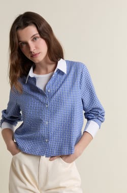 Chemise courte &agrave; carreaux avec coton;${refinementColor}