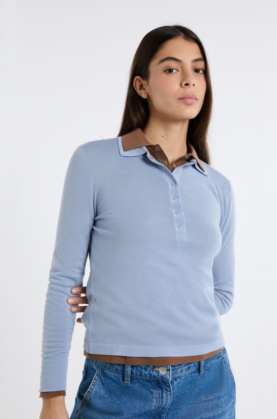 Polo manches longues en laine;${refinementColor}