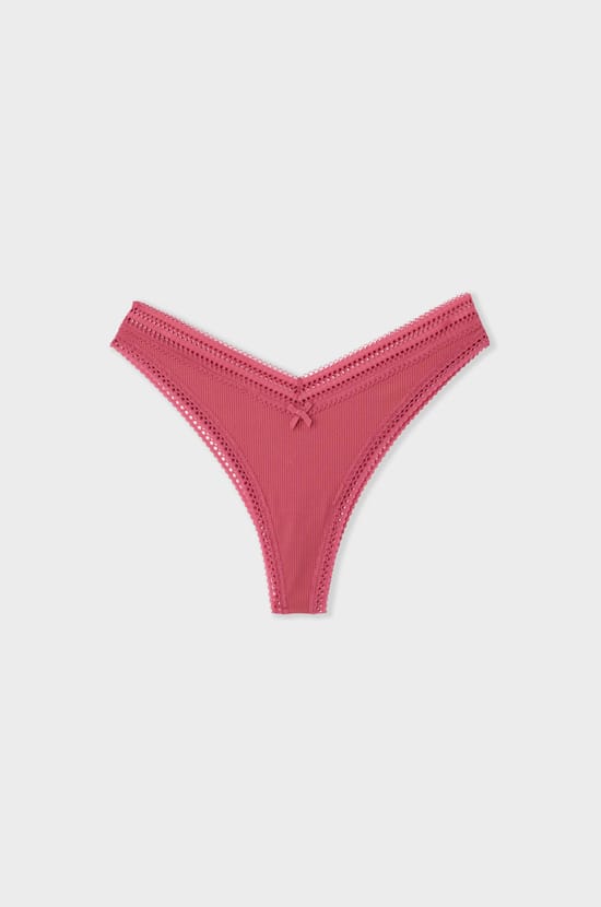 Tanga V-shape en microfibre et dentelle;${refinementColor}