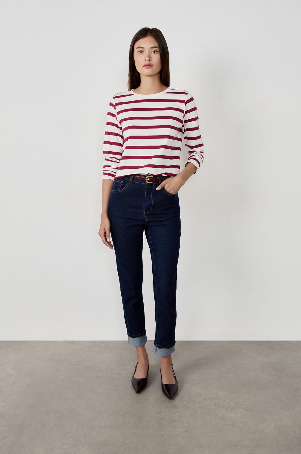 T-shirt manches longues à rayures;${refinementColor}