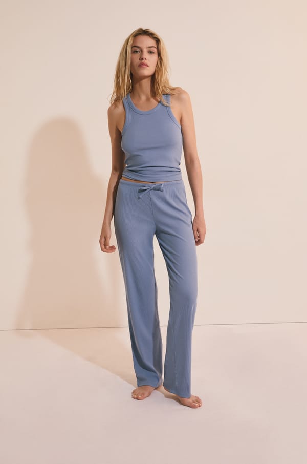 Pantalon de pyjama avec coton côtelé;${refinementColor}