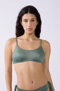 Glittery tie-front bikini top;${refinementColor}