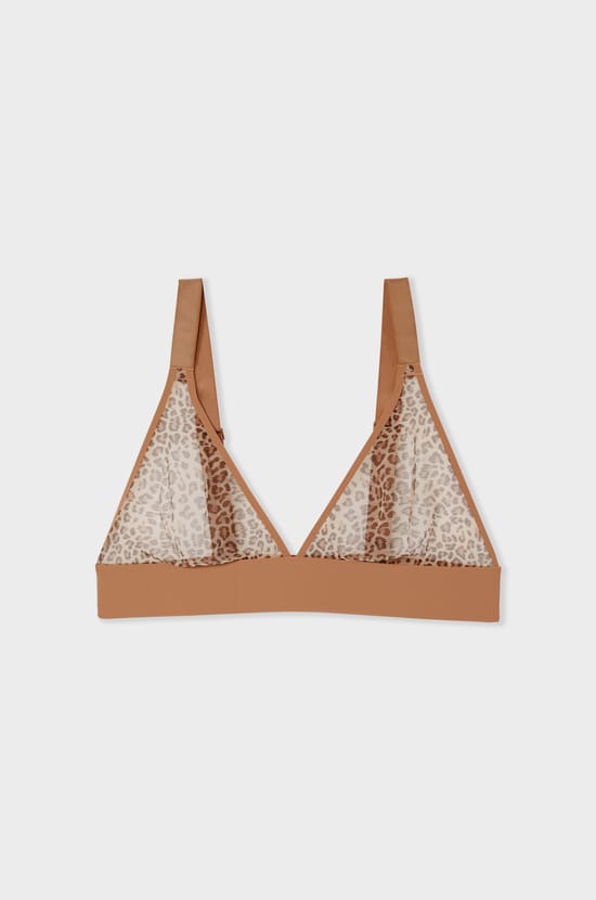 Wireless triangle bra leopard tulle;${refinementColor}