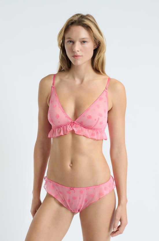 Flocked Tulle Triangle Bra;${refinementColor}
