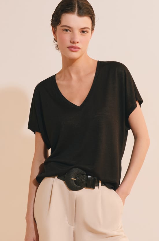 T-shirt manches courtes col V;${refinementColor}