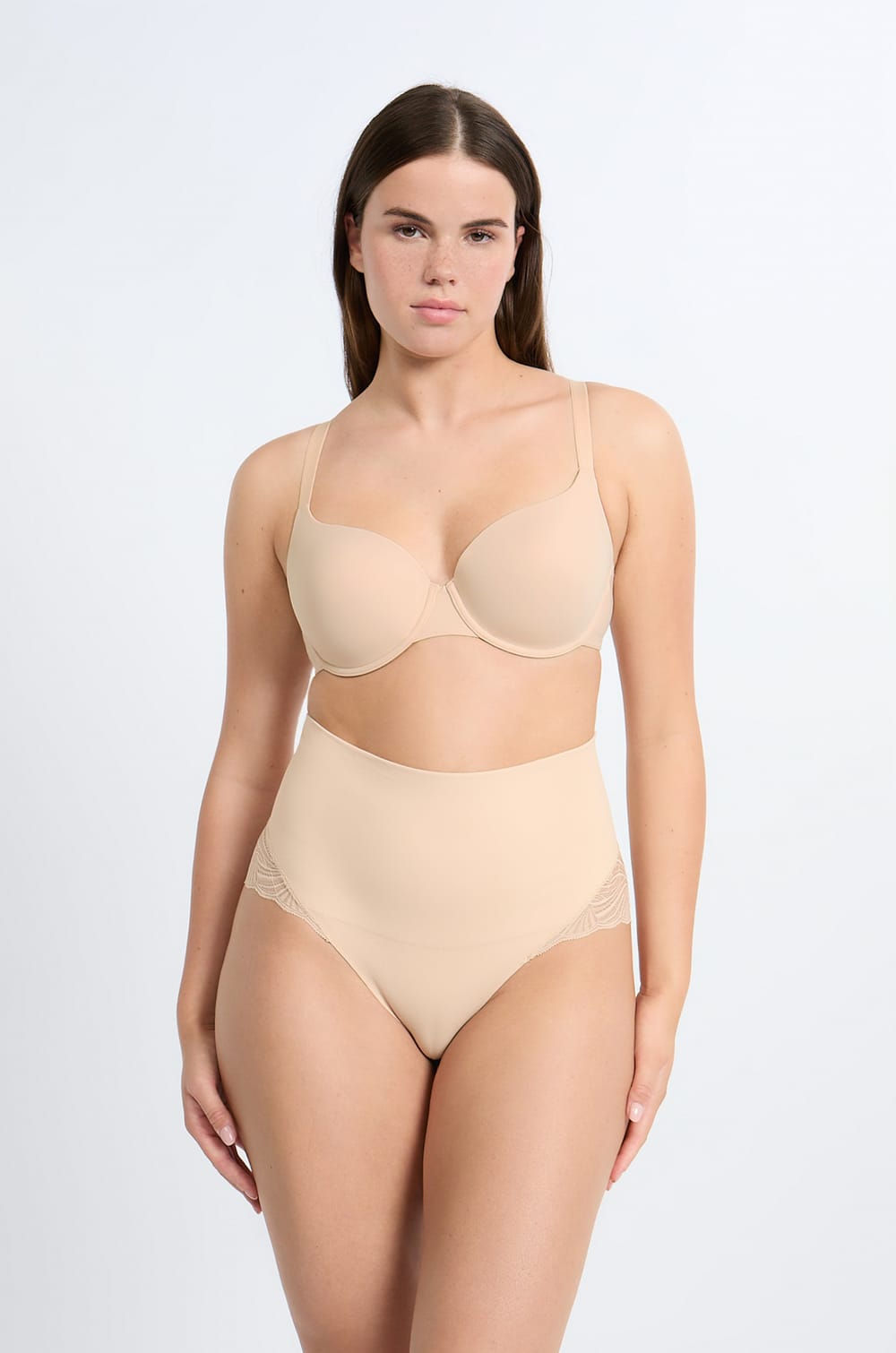 Culotte gainante taille haute détails dentelle - Maintien médium;${refinementColor}