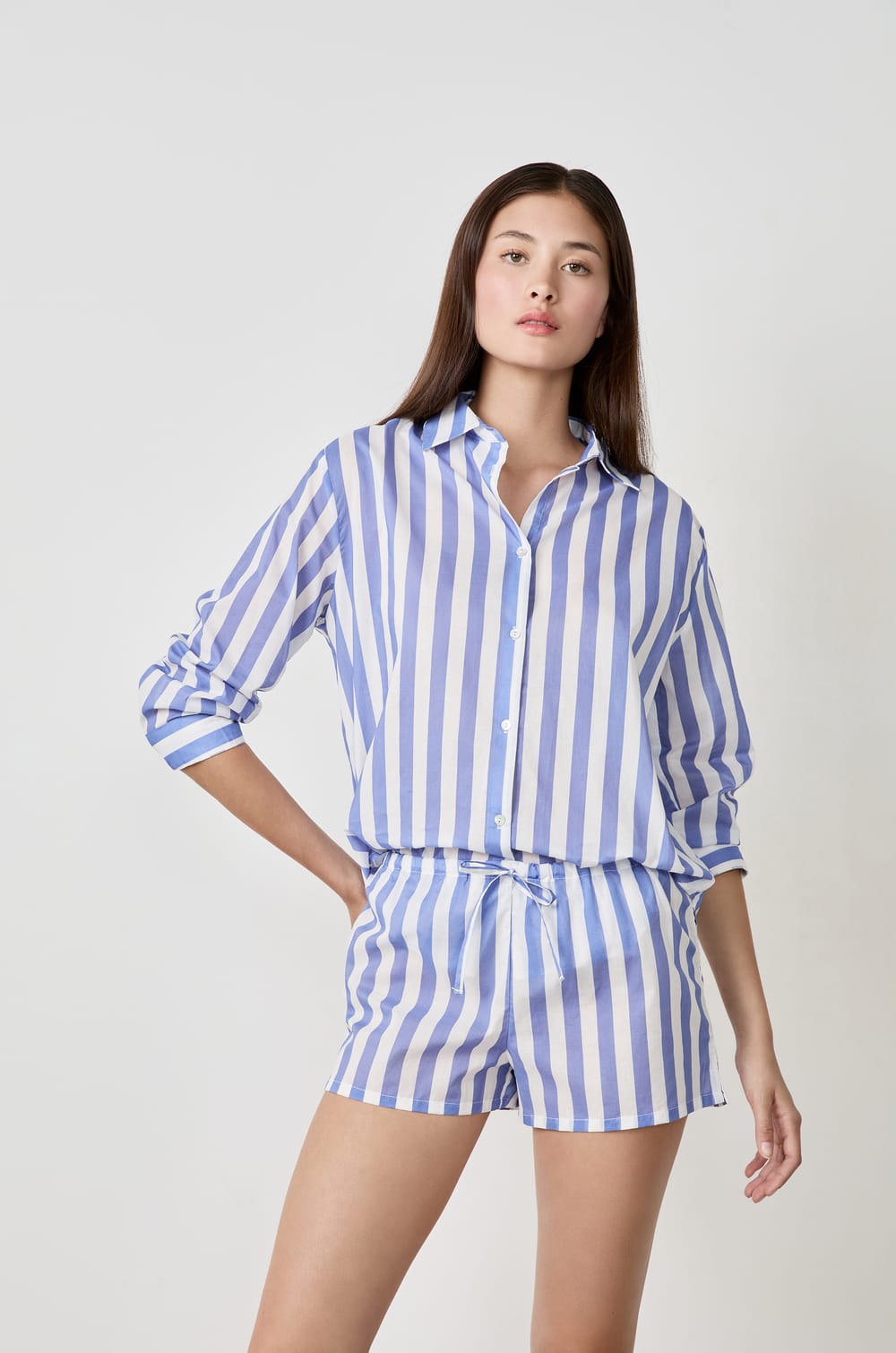 Short de pyjama en coton &agrave; rayures;${refinementColor}