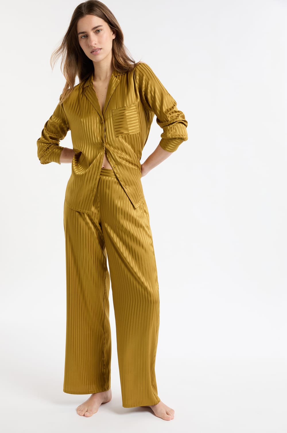 Satin Striped Pyjama Trousers;${refinementColor}